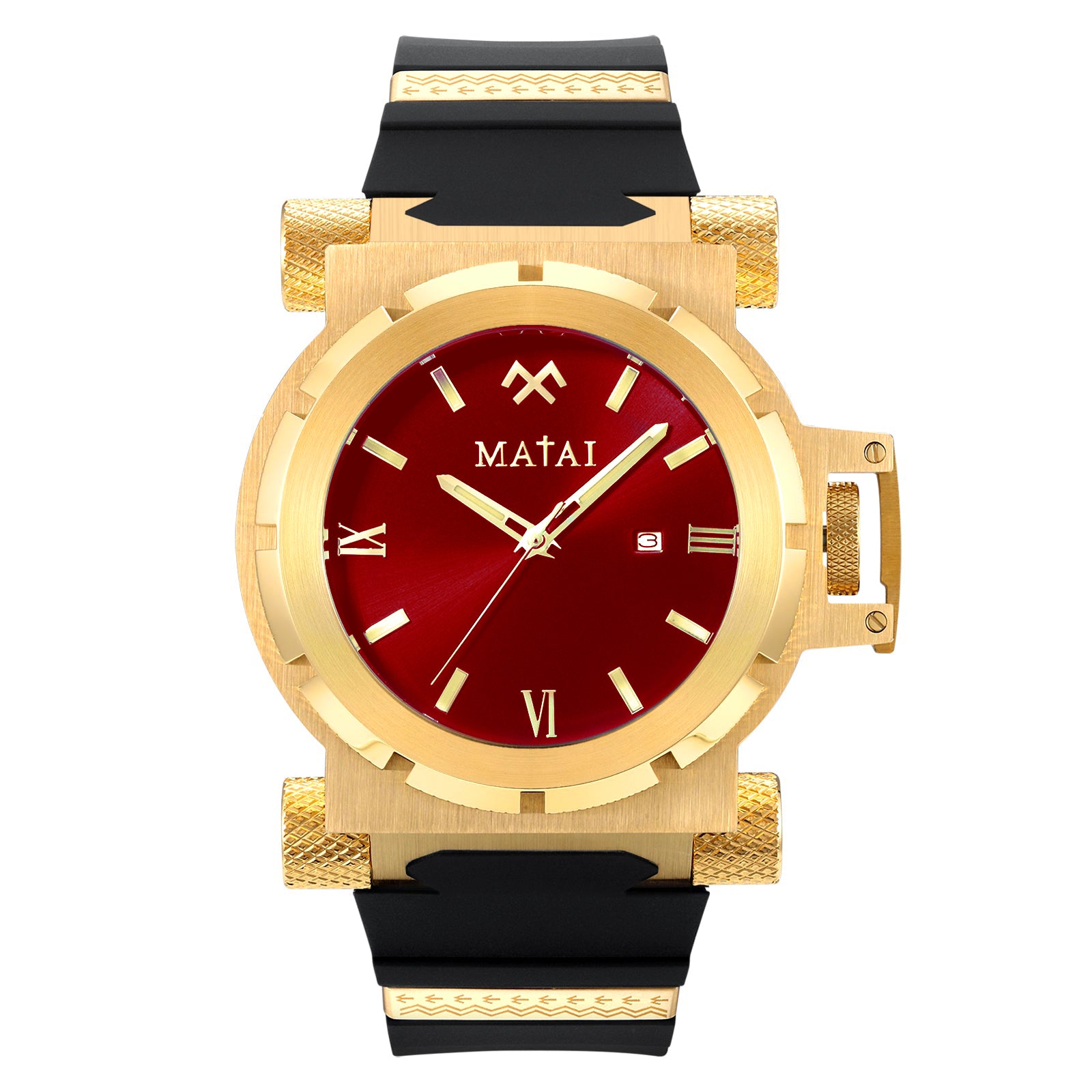 MATAI Genesis G4 Gold Case, Red Dial, Black Silicone Strap WATCH 