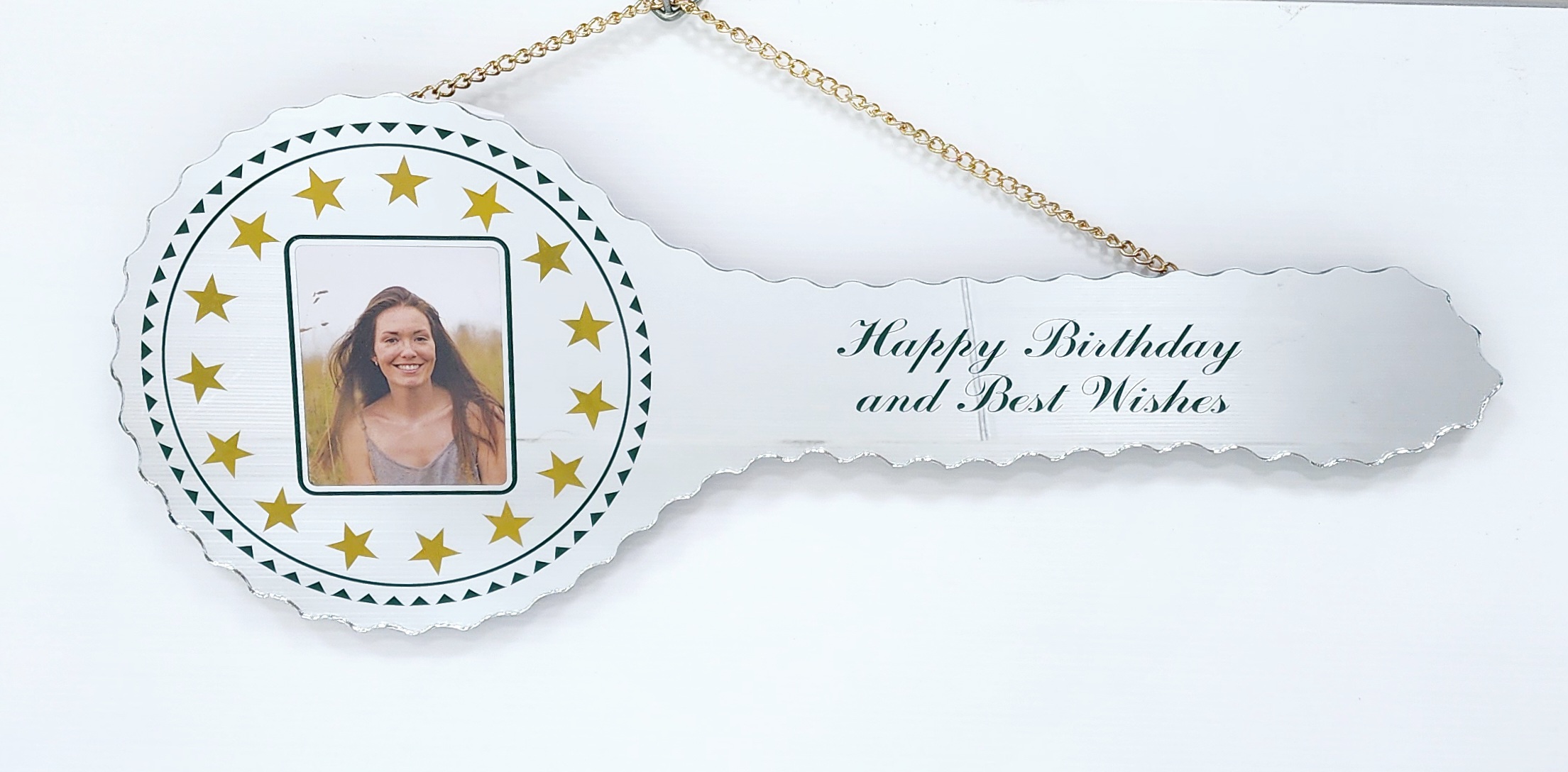 Cook Island Design with 15 Golden Stars Mirrored / Glass Photo Birthday Key - SJ2412 21ST MIRROR KEYS 