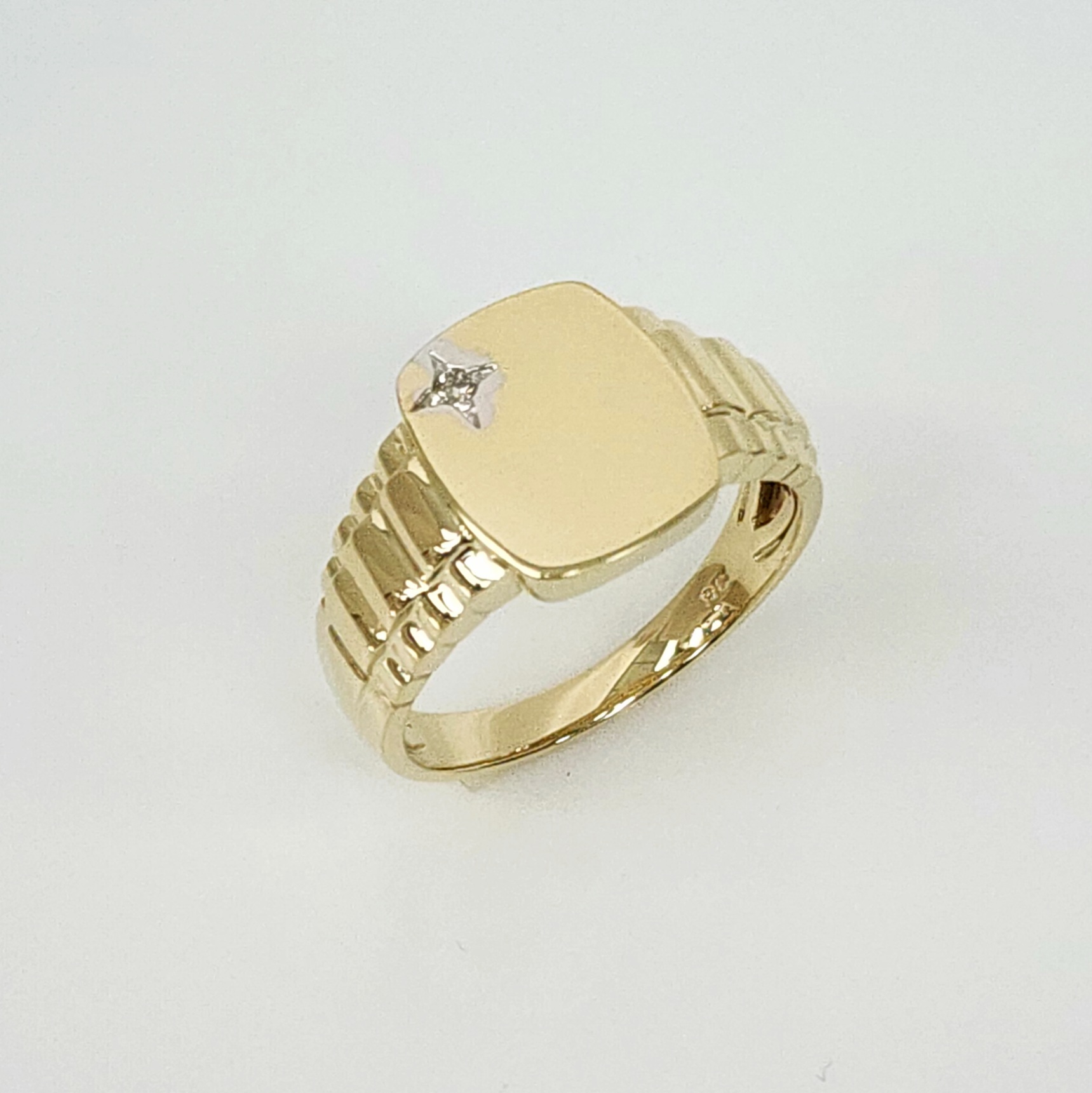 9ct Yellow Gold Gents Diamond Signet Dress Ring Gold Rings, Men's Gold Rings 