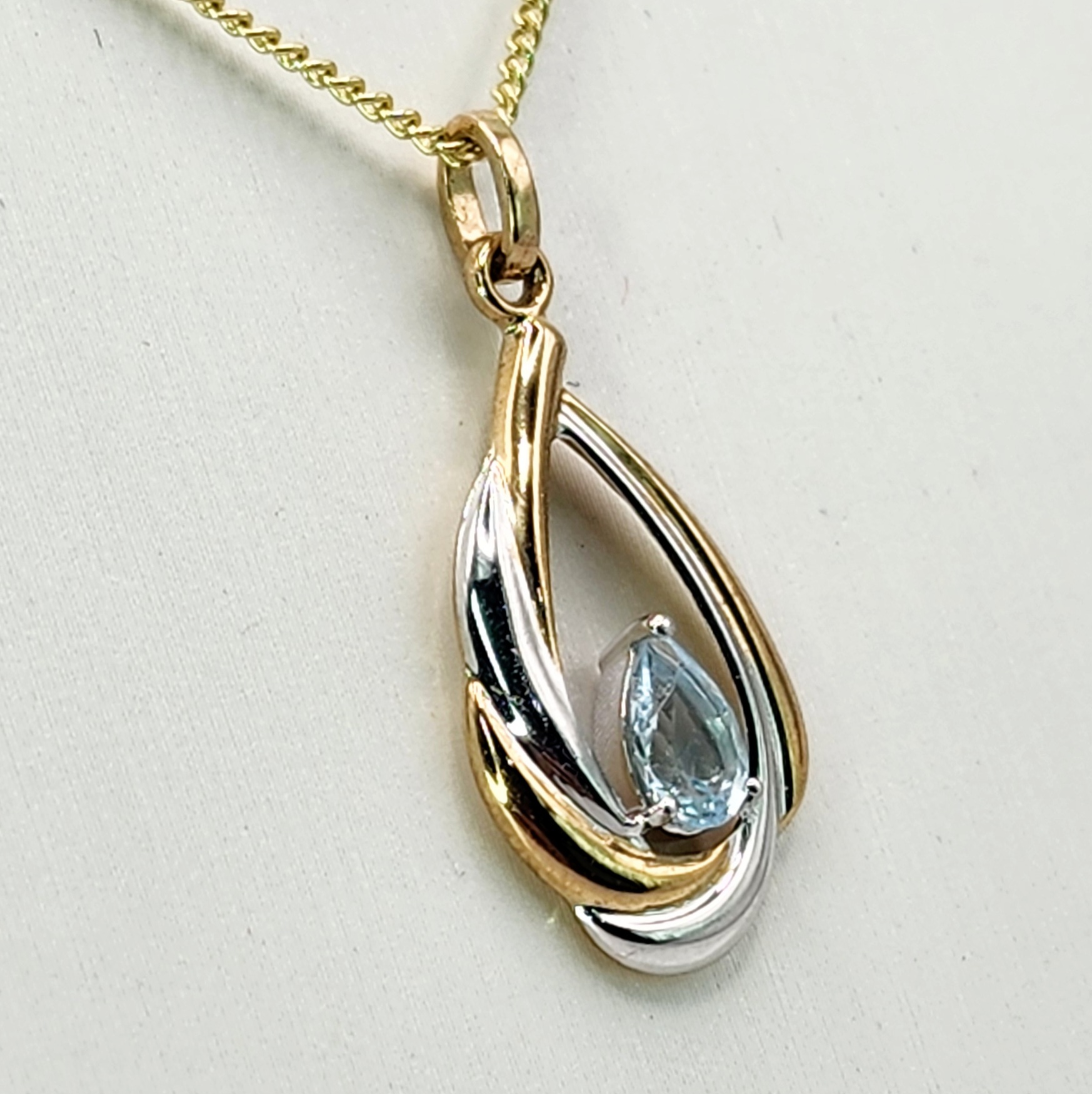 9ct Yellow & White  Gold Teardrop Syn Blue Topaz Pendant - 9CTTOPAZ-BV G-SHOCK 