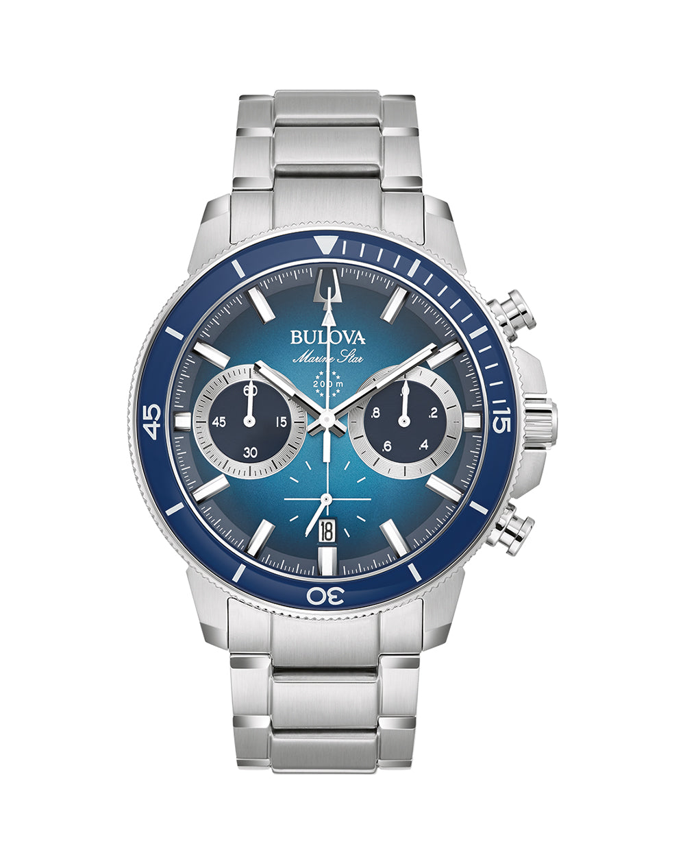 Bulova Marine Star Quartz 200M WR Stainless Steel Case & Band, Blue Dial Watch - 96B380 bulova 