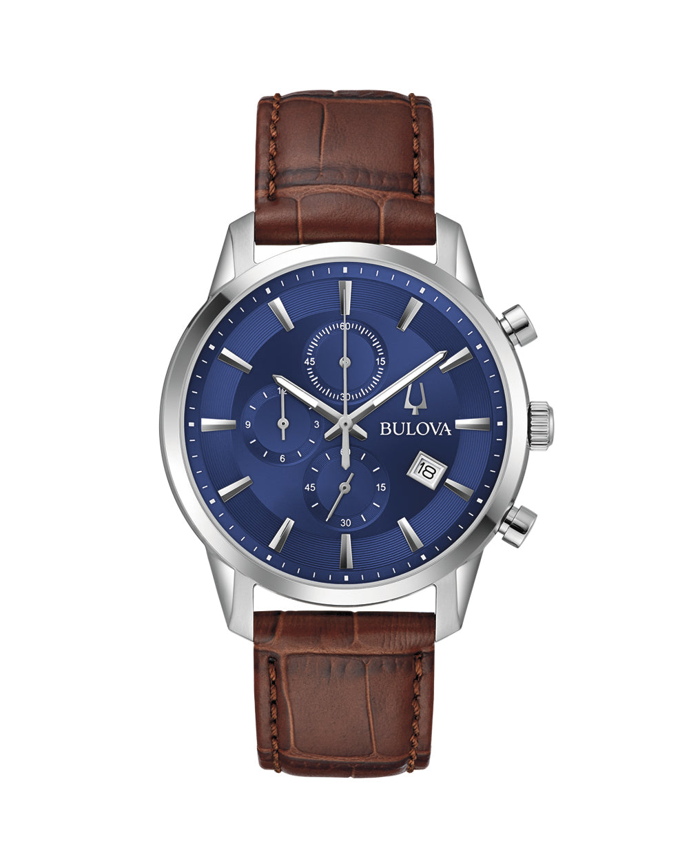 Bulova gents Chronograph Blue Dial Brown Leather Strap Date - 96B402 bulova 