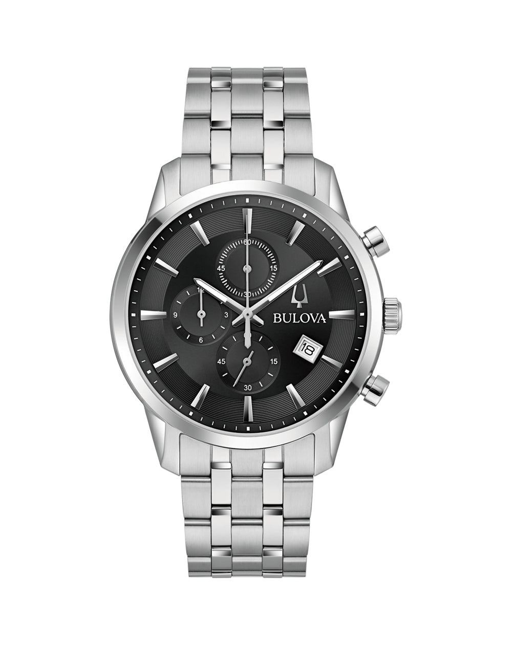 Bulova Classic Gents Chronograph Stainless Steel Case & Band Black Dial Watch - 96B412 bulova 