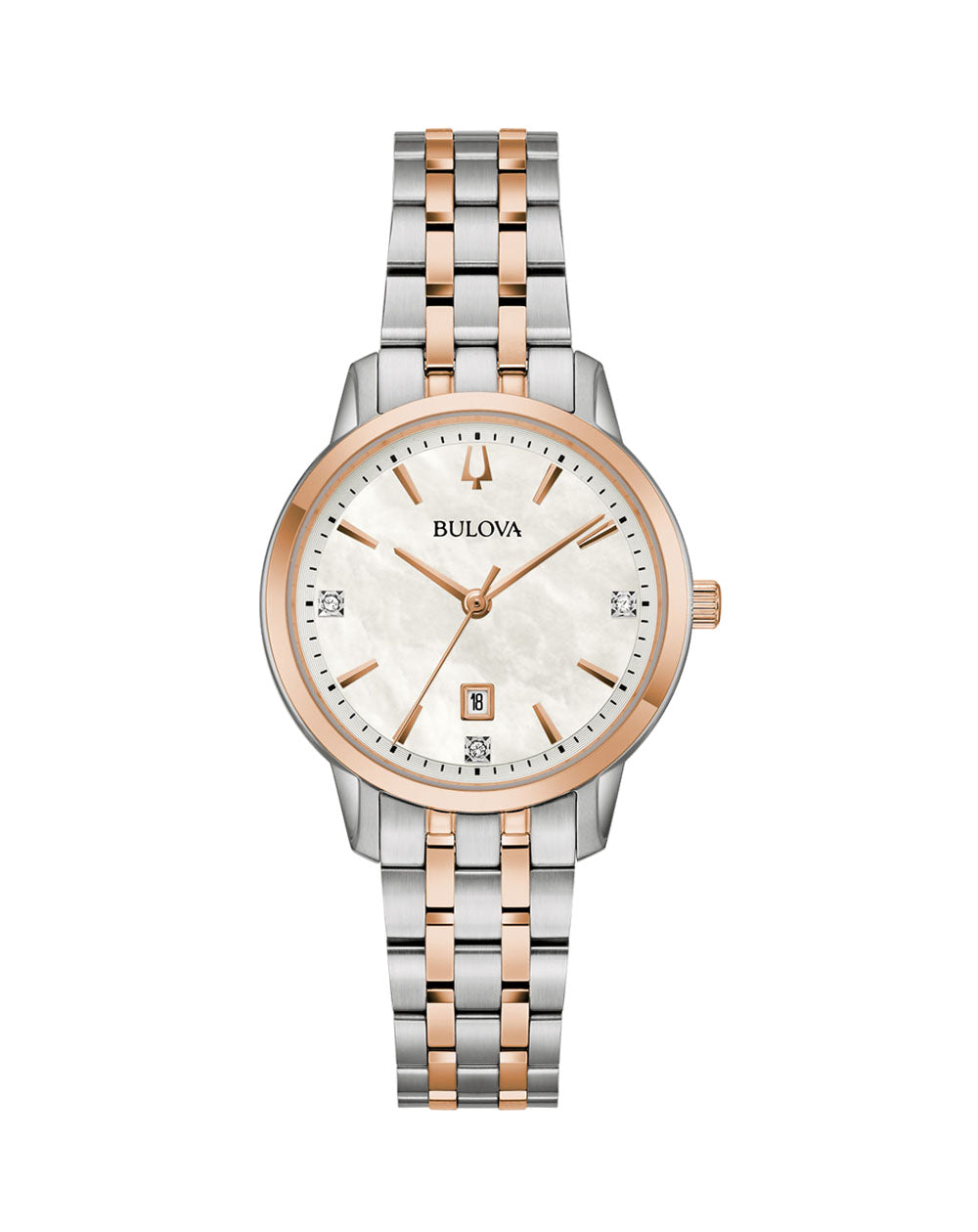 Bulova Classic Ladies Quartz Two-Tone Rose Gold & Silver, Mother of Pearl Dial Watch - 98P213 bulova 