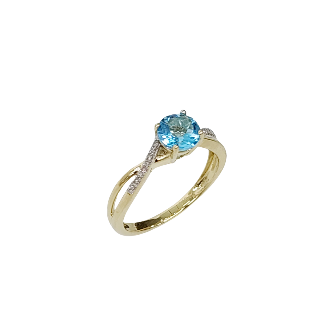 10ct Yellow Gold 0.05ct Diamond with 1.25ct Round Blue Topaz Crossover Ring - SKR17132BT bulova 