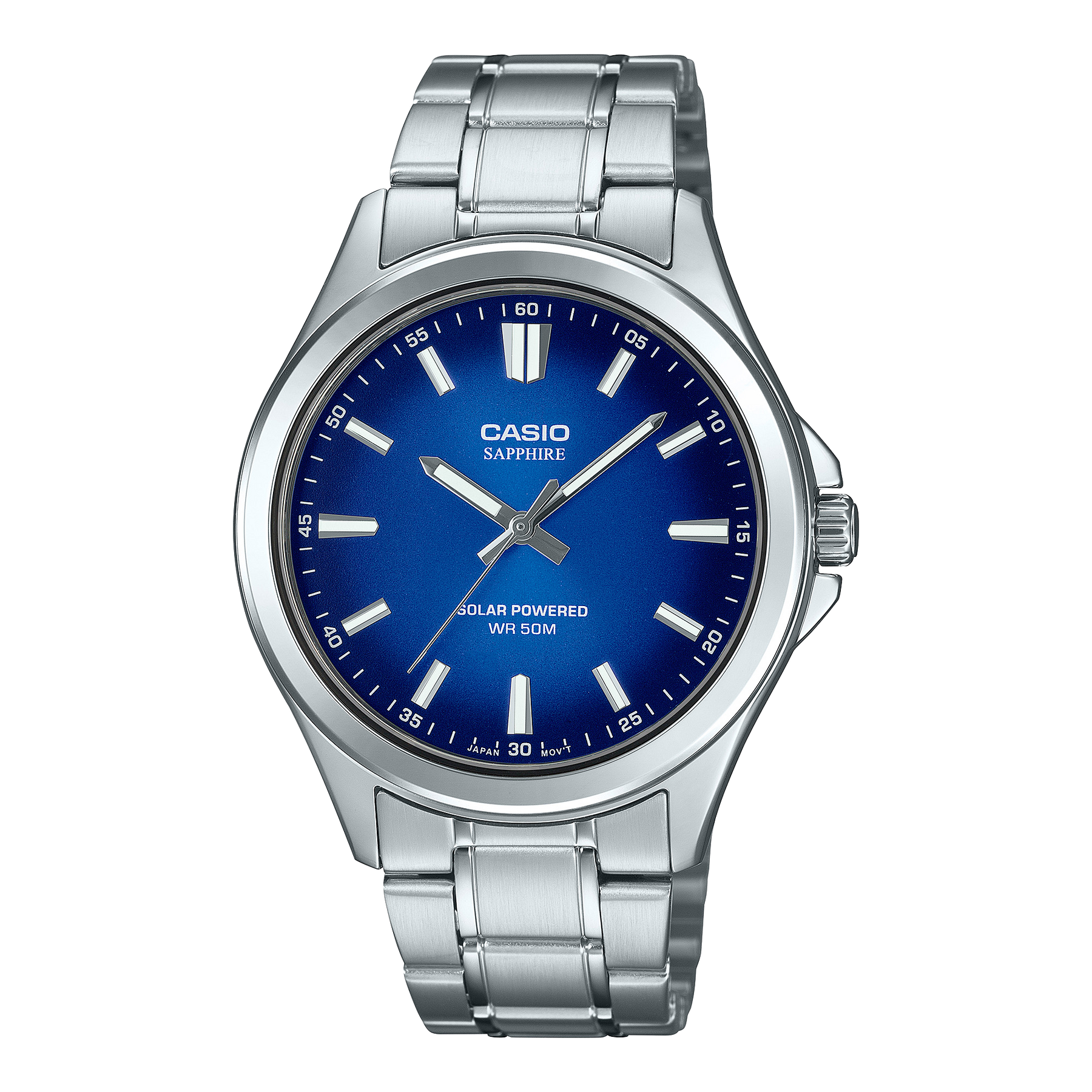 Casio Analogue Solar Powered Blue Face, Stainless Steel Case & Band, 50M WR - MTSRS100D-2A CASIO 