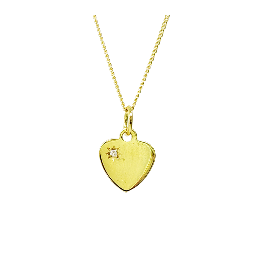 9ct Yellow Gold Diamond Set Heart Pendant with 9ct Gold CD30 Diamond Cut Curb Link Chain Gold Pearl Jewellery, Pearl Jewellery 