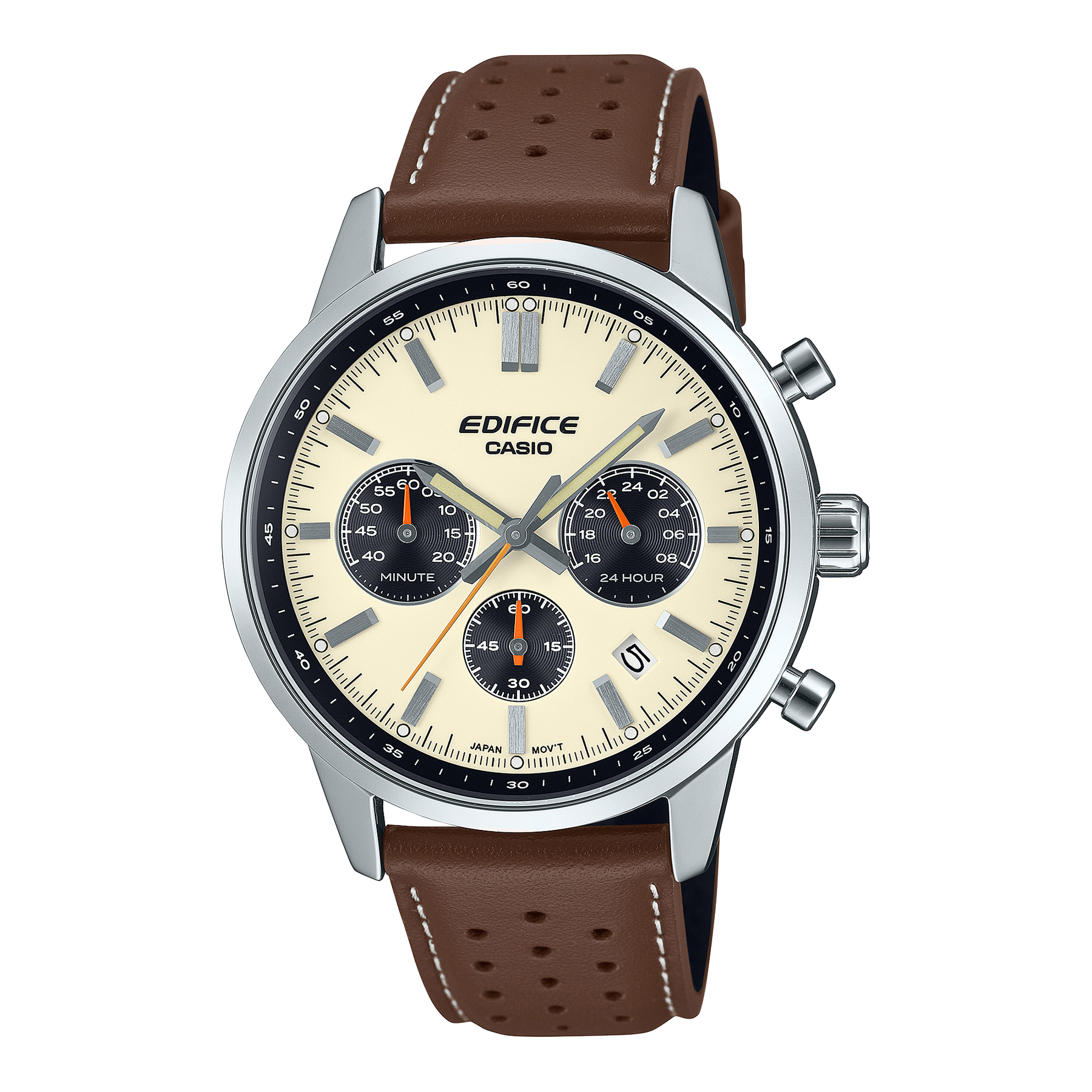 EDIFICE Analog Chronograph 100M WR White Dial, Gold Case, Brown Leather Strap - EFR575L-7A G-SHOCK 