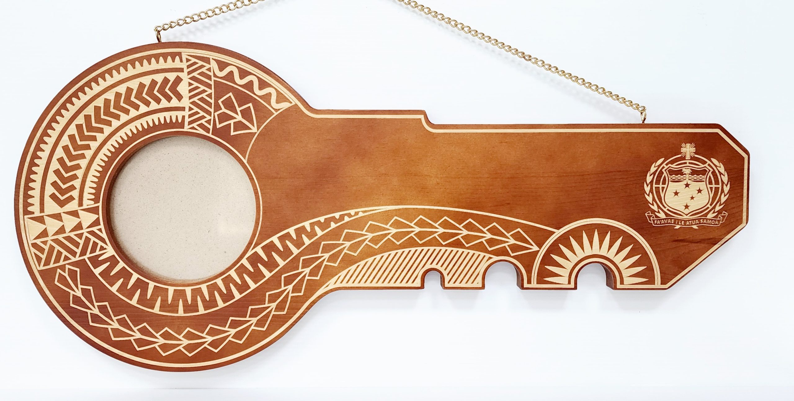 21st Wooden Key Brown Shade Island Design Key with Laser Engraved Patterns & Samoan Sila  - SJ2151 21st Keys 