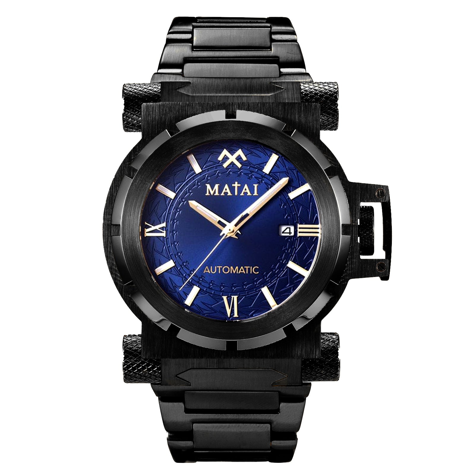 MATAI Genesis G4 SX One Automatic Black Case & Strap, Blue Dial WATCH 