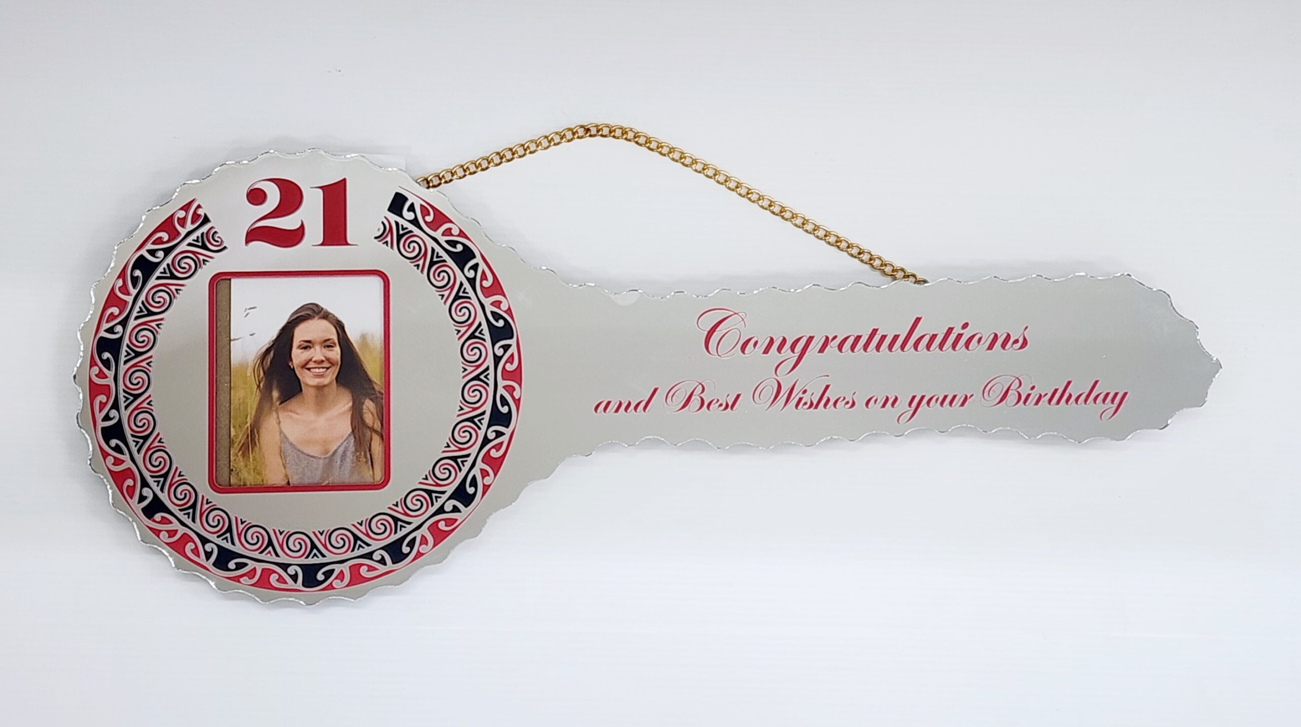 Maori Design Mirrored/Glass Photo 21st Birthday Key - SJ2418 21ST MIRROR KEYS 