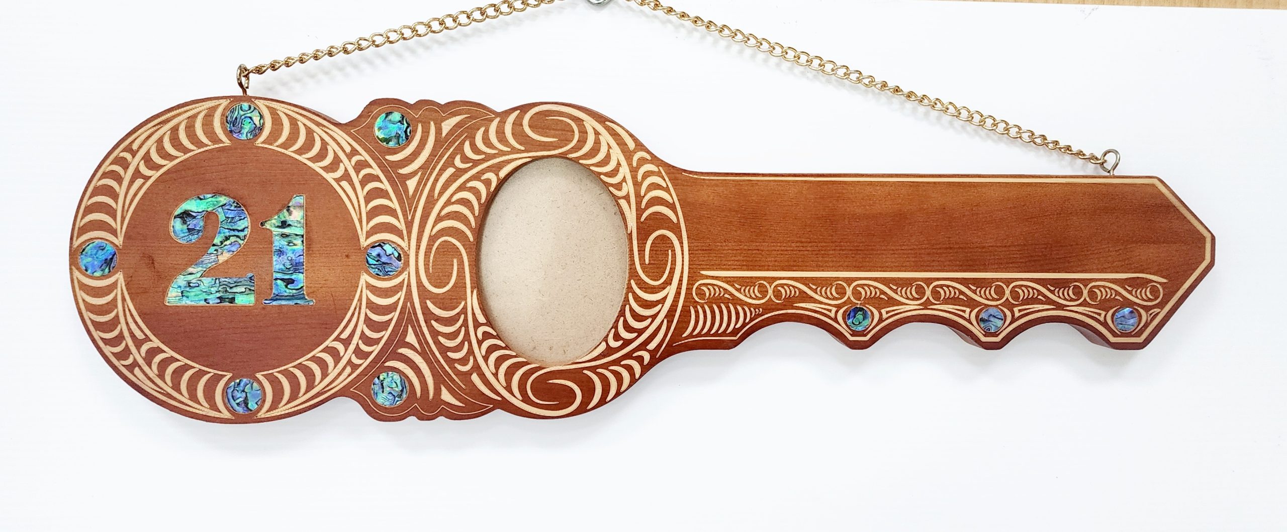 21st Maori Design Key with Laser Engraved Design & Paua Shell Inlay - Design S15 21st Keys 