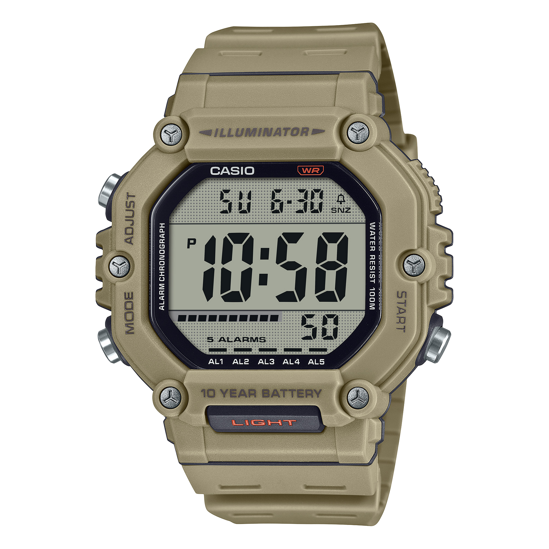 Casio 100M WR, Large Digital LED Light, Brown Case & Strap, 10YR Battery - AE1600H-5A Seiko 