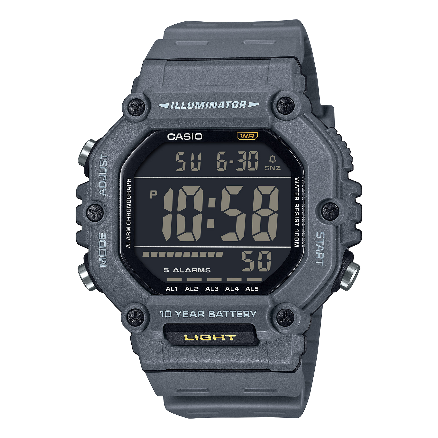 Casio 100M WR, Large Digital LED Light, Grey Case & Strap, 10YR Battery - AE1600H-8B Seiko 